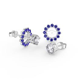 Fusion White Sapphire Platinum plated Silver Stud Earrings Sapphire Halo Jacket Set
