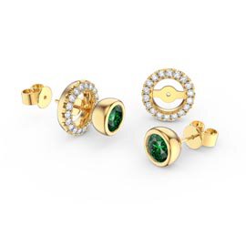 Infinity Emerald 18ct Gold Vermeil Stud Earrings Halo Jacket Set
