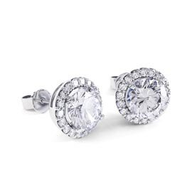 Eternity 2ct White Sapphire Halo Platinum plated Silver Stud Earrings