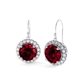 Eternity 2ct Ruby Halo Platinum plated Silver Drop Earrings