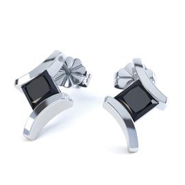 Combinations Onyx Square Rhodium plated Silver Earrings
