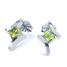 Combinations Peridot Square Rhodium plated Silver Earrings