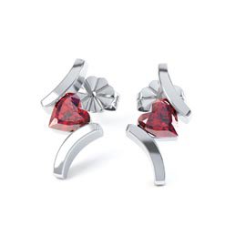 Combinations Garnet Heart Rhodium plated Silver Earrings