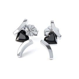Combinations Onyx Heart Rhodium plated Silver Earrings