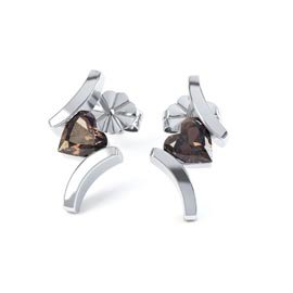 Combinations Smokey Quartz Heart Rhodium plated Silver Earrings