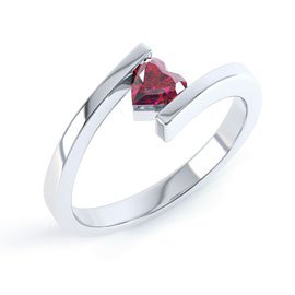 Combinations Garnet Heart Stacking Silver Ring
