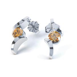 Combinations Citrine Round Rhodium plated Silver Earrings