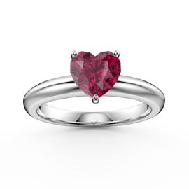 Unity 1ct Heart Ruby Solitaire Platinum Plated Silver Promise Ring