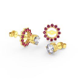 Fusion White Sapphire 18ct Gold Vermeil Stud Earrings Ruby Halo Jacket Set