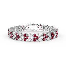 Eternity Three Row Ruby and Diamond CZ Silver Tennis Bracelet 7 Inch