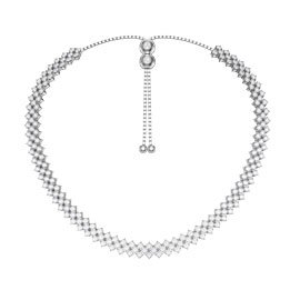 Eternity Three Row White Sapphire Platinum plated Silver Adjustable Choker Tennis Necklace