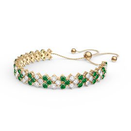 Eternity Three Row Emerald and Diamond CZ 18ct Gold plated Silver Adjustable Tennis Bracelet
