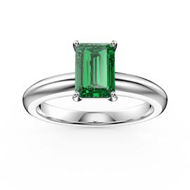 Unity 1ct Emerald Cut Emerald Solitaire Platinum plated Silver Promise Ring