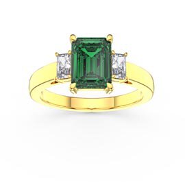 Princess 2ct Emerald Emerald Cut 9ct Yellow Gold Three Stone Proposal Ring
