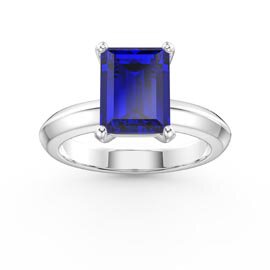 Unity 3ct Blue Sapphire Emerald Cut Solitaire 9ct White Gold Promise Ring