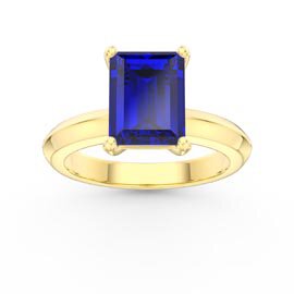Unity 3ct Blue Sapphire Emerald Cut Solitaire 18ct Yellow Gold Engagement Ring
