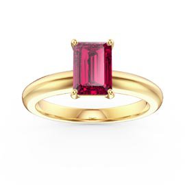 Unity 1ct Emerald cut Ruby Solitaire 9ct Yellow Gold Proposal Ring