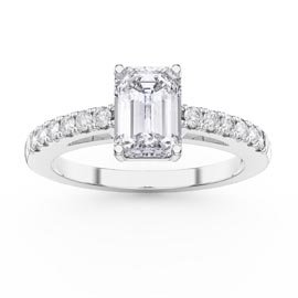 Unity 1ct Moissanite Emerald Cut Diamond Pave 18ct White Gold Engagement Ring