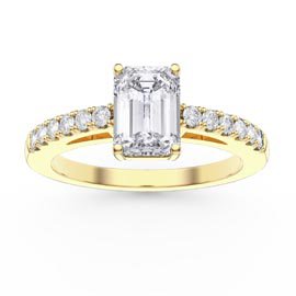 Unity 1ct Moissanite Emerald Cut Pave 18ct Yellow Gold Engagement Ring
