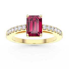 Unity 1ct Ruby Emerald Cut Moissanite Pave 18ct Yellow Gold Proposal Ring