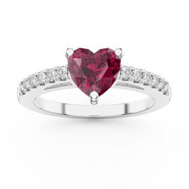 Unity 1ct Heart Ruby Moissanite Pave 18ct White Gold Engagement Ring