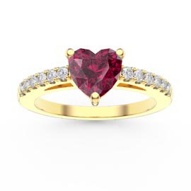 Unity 1ct Heart Ruby Moissanite Pave 18ct Yellow Gold Engagement Ring