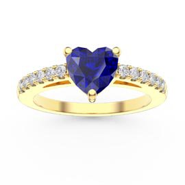 Unity 1ct Heart Blue Sapphire Moissanite Pave 18ct Yellow Gold Engagement Ring