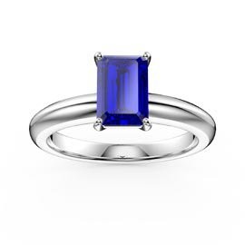 Unity 1ct Blue Sapphire Solitaire Emerald cut 9ct White Gold Proposal Ring