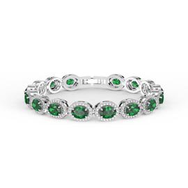 Eternity Emerald CZ Oval Halo Platinum plated Silver Tennis Bracelet