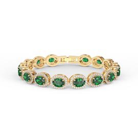 Eternity Emerald and Moissanite Oval Halo 18ct Yellow Gold Tennis Bracelet