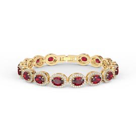 Eternity Ruby and Moissanite Oval Halo 9ct Yellow Gold Tennis Bracelet