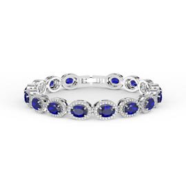 Eternity Blue Sapphire and Lab Diamond Oval Halo 18ct White Gold Tennis Bracelet