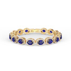 Eternity Blue Sapphire and Lab Diamond Oval Halo 18ct Yellow Gold Tennis Bracelet