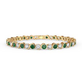 Infinity Emerald CZ and White Sapphire 18ct Gold Vermeil S Bar Tennis Bracelet