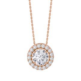 Infinity White Sapphire Solitaire and Halo 18ct Rose Gold Vermeil Pendant Set