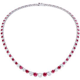 Halo Pink Sapphire CZ Platinum plated Silver Tennis Necklace