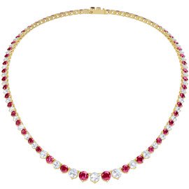 Halo Pink Sapphire CZ 18ct Gold plated Silver Tennis Necklace