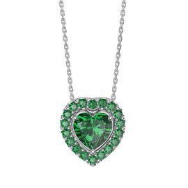 Infinity Emerald Heart Solitaire and Halo Platinum plated Silver Pendant Set