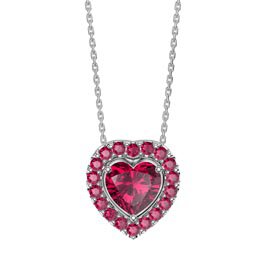 Infinity Heart Ruby Solitaire and Halo Platinum plated Silver Pendant Set