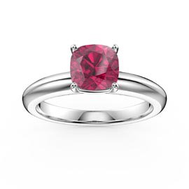 Unity 1ct Ruby Cushion cut Solitaire Platinum plated Silver Promise Ring