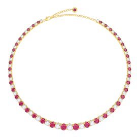 Eternity 30ct Ruby and Diamond CZ 18ct Gold plated Silver Graduated Tennis Necklace