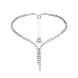 Eternity Asymmetric Drop Diamond CZ Rhodium plated Silver Tennis Necklace