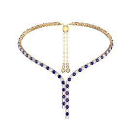 Eternity Asymmetric Drop Sapphire and Diamond CZ 18ct Gold plated Silver Tennis Necklace