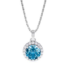 Halo 0.5ct Swiss Blue Topaz  and Moissanite 18ct White Gold Halo Pendant