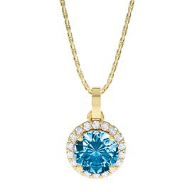 Halo 0.5ct Swiss Blue Topaz  and Moissanite 18ct Yellow Gold Halo Pendant
