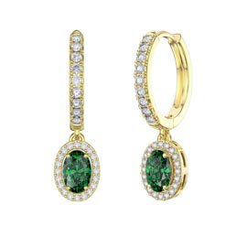 Eternity 1ct Emerald CZ and White Sapphire Oval Halo Drop Hoop Earrings in 18ct Gold Vermeil