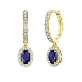 Eternity 1ct Blue and White Sapphire Oval Halo Drop Hoop Earrings in 18ct Gold Vermeil