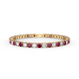 Eternity 10ct Ruby and Diamond CZ 18ct Gold plated Silver Tennis Bracelet