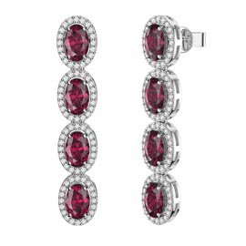 Eternity 4ct Ruby and White Sapphire Oval Halo Platinum plated Silver Drop Earrings