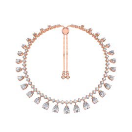 Princess Graduated Pear Drop Diamond CZ 18ct Rose Gold plated Silver Choker Tennis Necklace